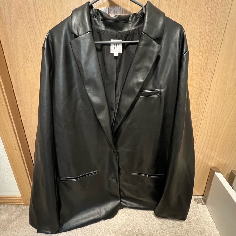 GAP Women's Black Faux Leather Blazer